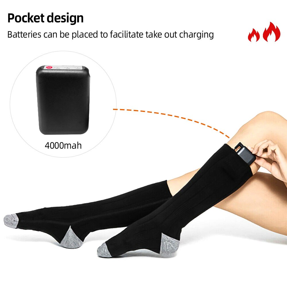 4000mAh Electric Heated Socks Boot Feet Warmer DC Rechargable Battery Warm Sock 3 Heat Level For Winter Skiing