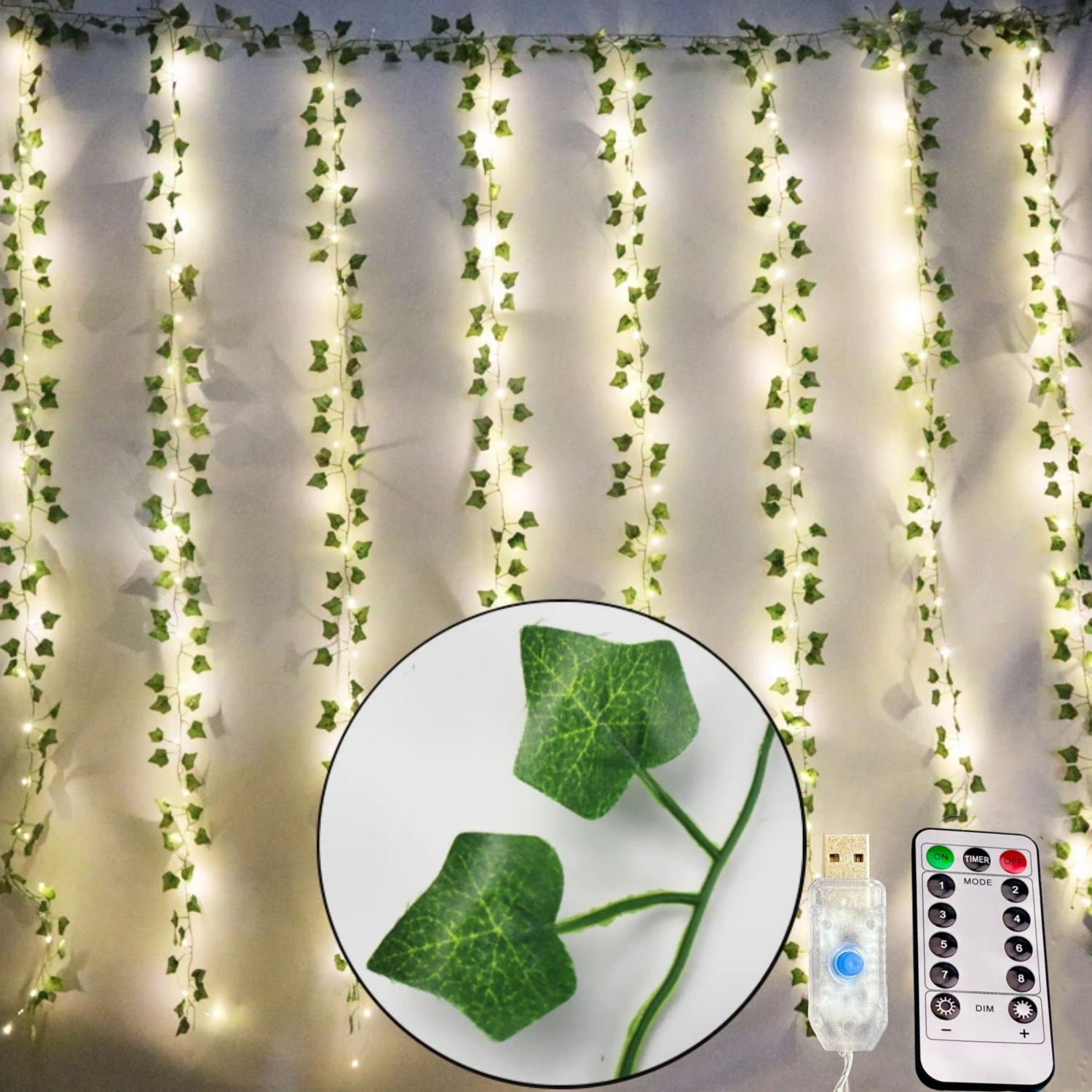 Cortina de luces de hoja de arce USB, guirnalda Artificial, hojas verdes de hiedra, plantas colgantes para habitación, jardín, , decoración de pared de boda: 0-5 W