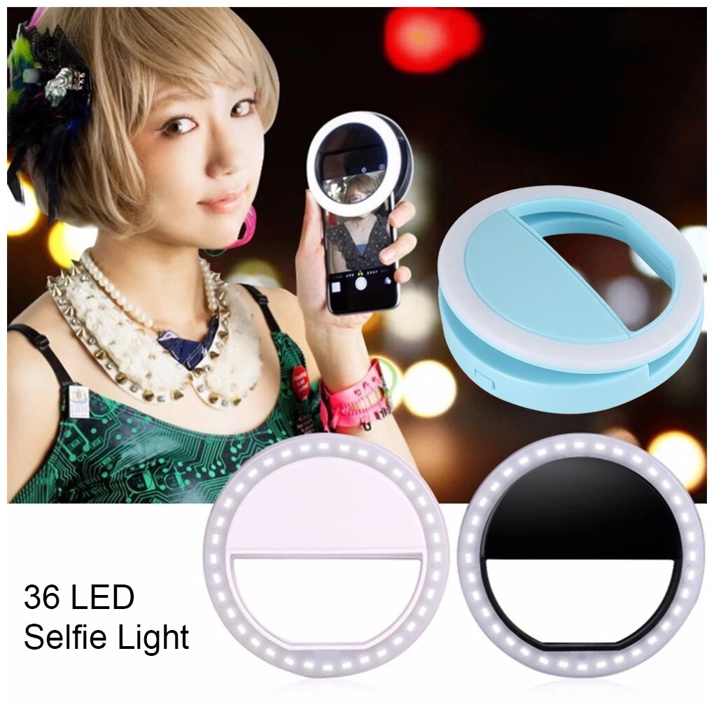 Plastic Selfie Light 36 LED 5600K 3 Gears Adjustable Round Lamp Indoor Outdoor Video Making Lighting Tool Black