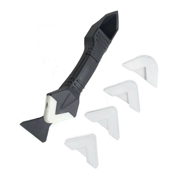 3 in 1 silikonborttagare caulk finisher tätningsmedel slät skrapa injekteringssats verktyg med sömtejp plast handverktyg set tillbehör: 1 st plast