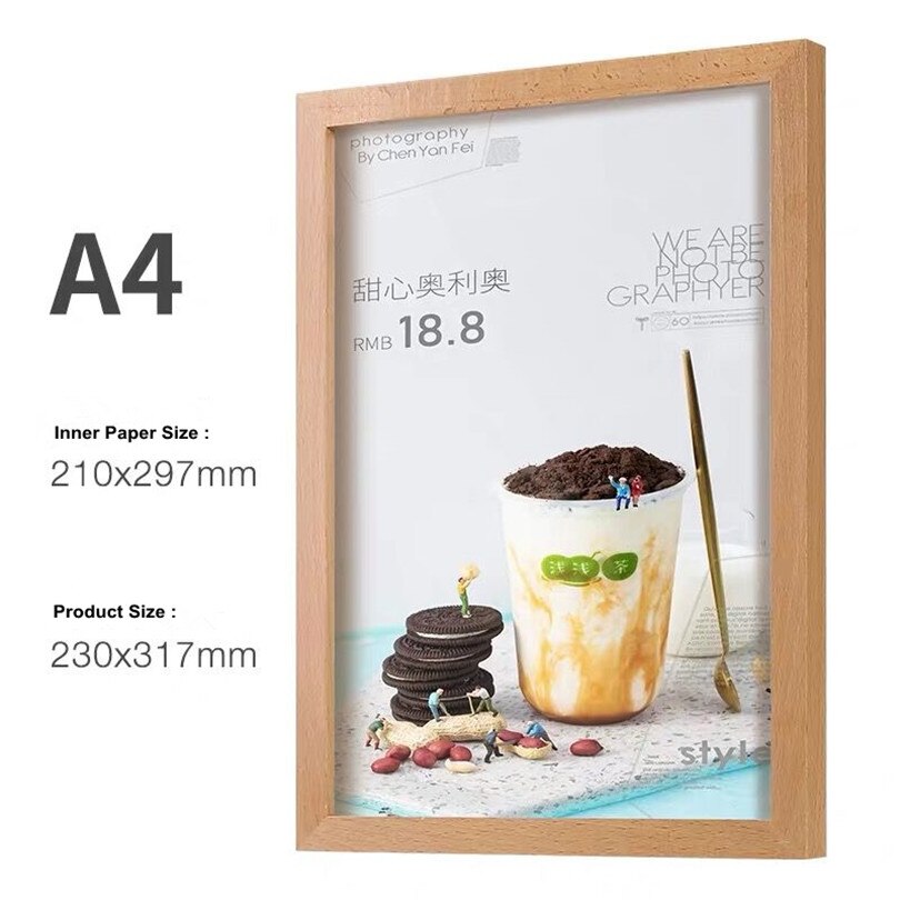 A4 Wood Wall Mount Literature Acrylic Menu Sign Holder Display Frame With Adhesive 11x8.5 Ad Poster Picture Frame