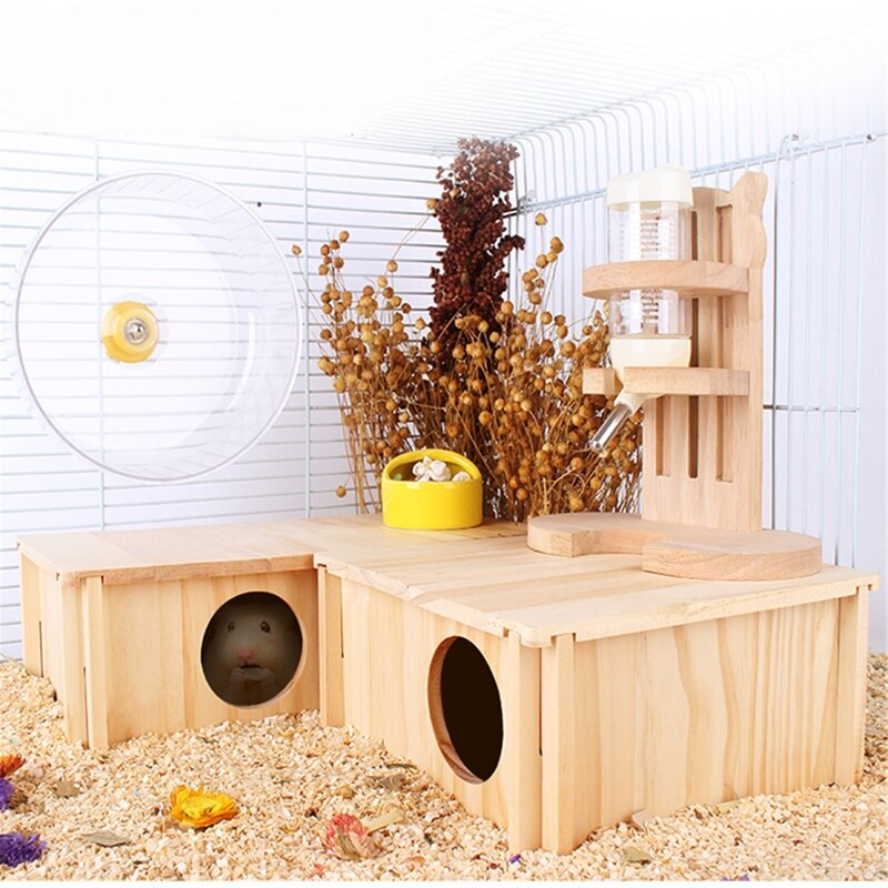 Wooden Hut Removable Roof Solid Wood House Suitable for guinea pigs Hamsters Chinchillas No Nails Safe for Small Animals