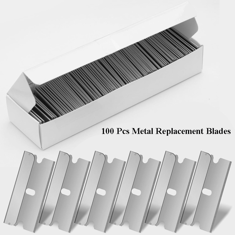 100 stücke Rasierklinge Schaber Metall Glas Kleber Reiniger Entferner Messer Ersatz Carbon Stahl Schaber Klingen Auto Tönung Werkzeug: WHITE