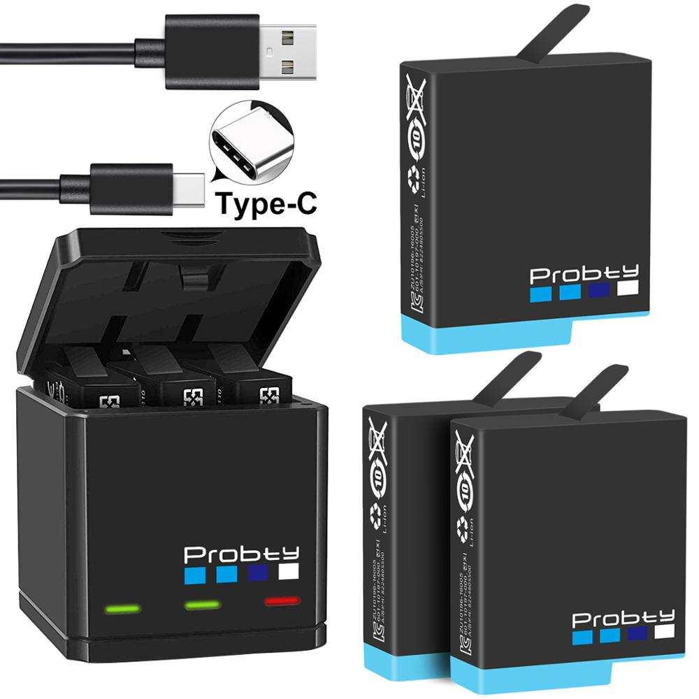 Probty 3 Slots Battery LED Charger Storage Box or Battery for GoPro Hero 8 7 6 Black Camera Accessories: 3BatteryWithCharger