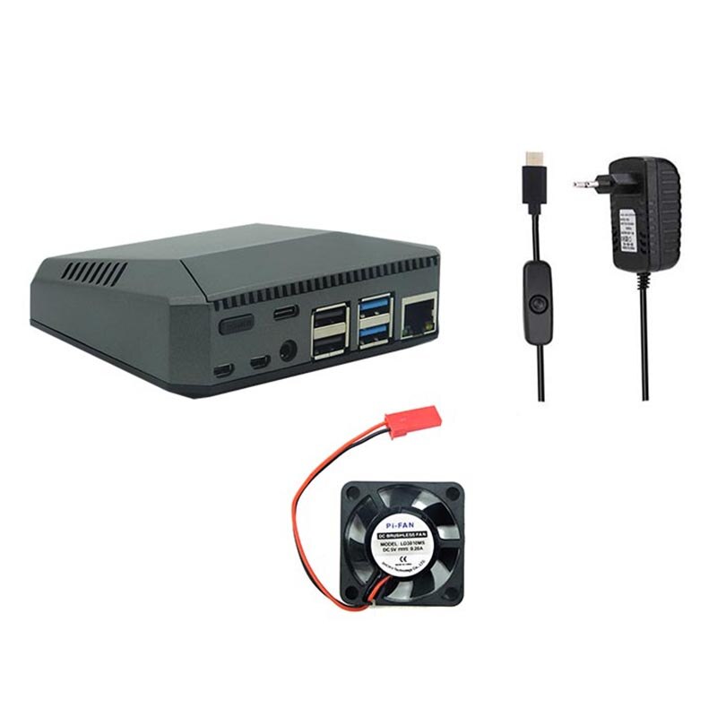 Raspberry Pi 4 Model B Case Aluminum Metal ABS Box Shell with Power Switch + Cooling Fan + Heat Sinks+Power for Raspberry Pi 4: White