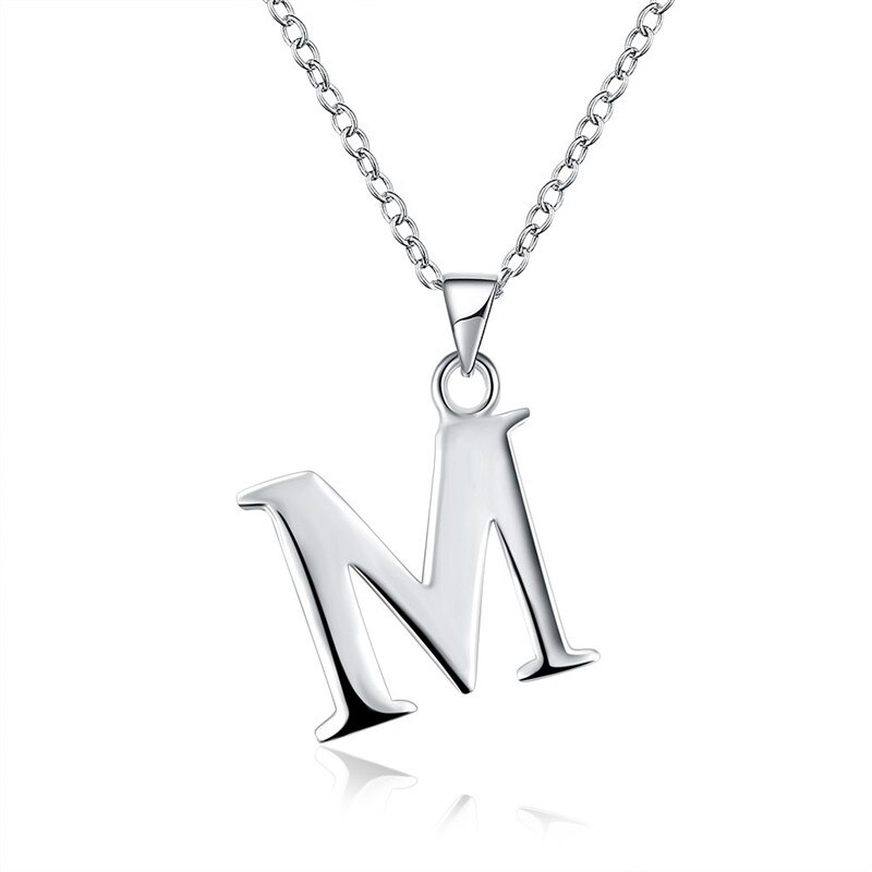 Jewelry 18 inches 925 Sterling Silver Link Chain Letter M Pendants Necklaces Fine Women Wedding Party