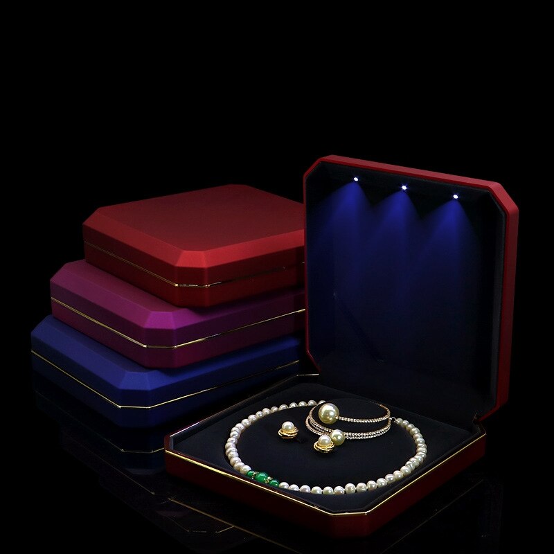 LED bijoux grand ensemble boîte organisateur perle boucle d'oreille collier affichage coffrets pour mariage pliable en plastique bijoux mallette de rangement