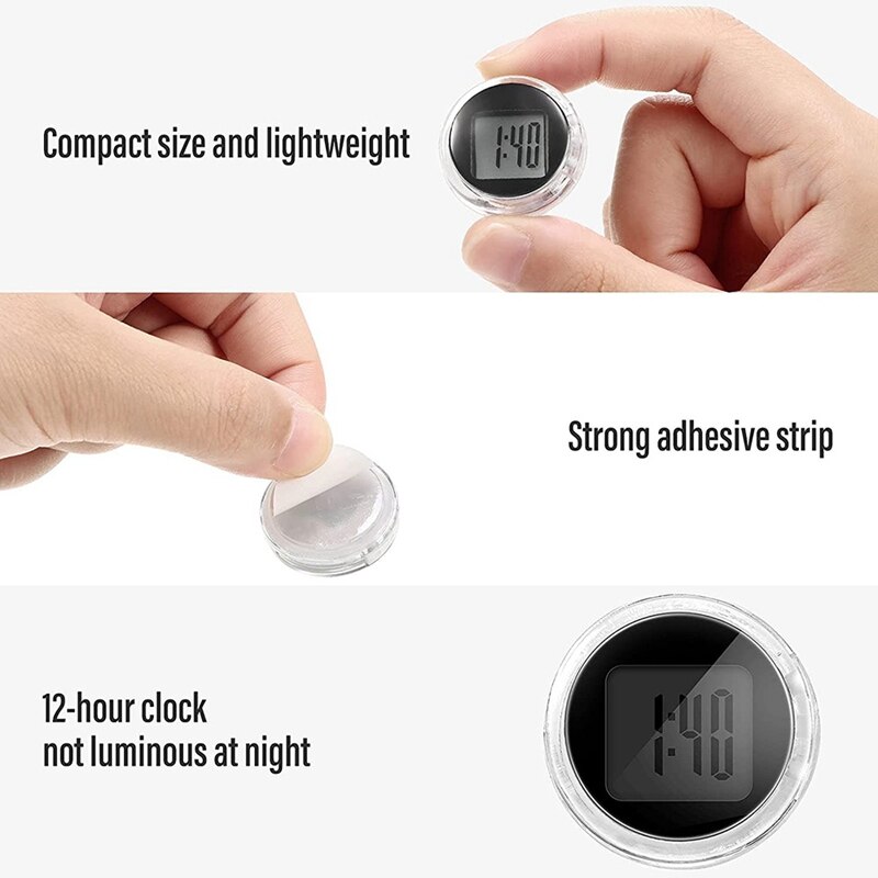3 Pieces Mini Motorcycle Clocks Waterproof Stick-on Motorbike Mount Watch Digital Clocks for Vehicle, Auto, Car, SUV