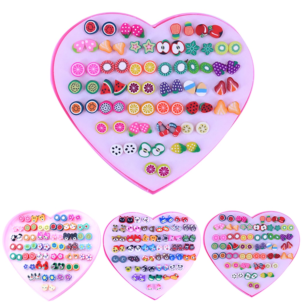 36 Paren/set Diverse Polymeer Klei Stud Oorbellen Set Handgemaakte Vruchten Cartoon Oorbellen Voor Vrouwen Meisjes Kinderen