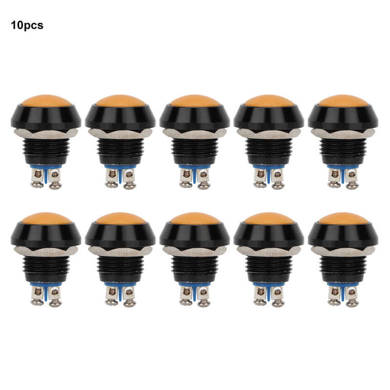 10-part push button waterproof metal momentary pushbutton self-reset yellow momentary pushbutton