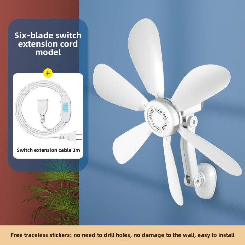 Liten veggmontert elektrisk vifte for hjem og studenthjem, ingen boring nødvendig, ideell for veggdekorasjon på baderom og kjøkken