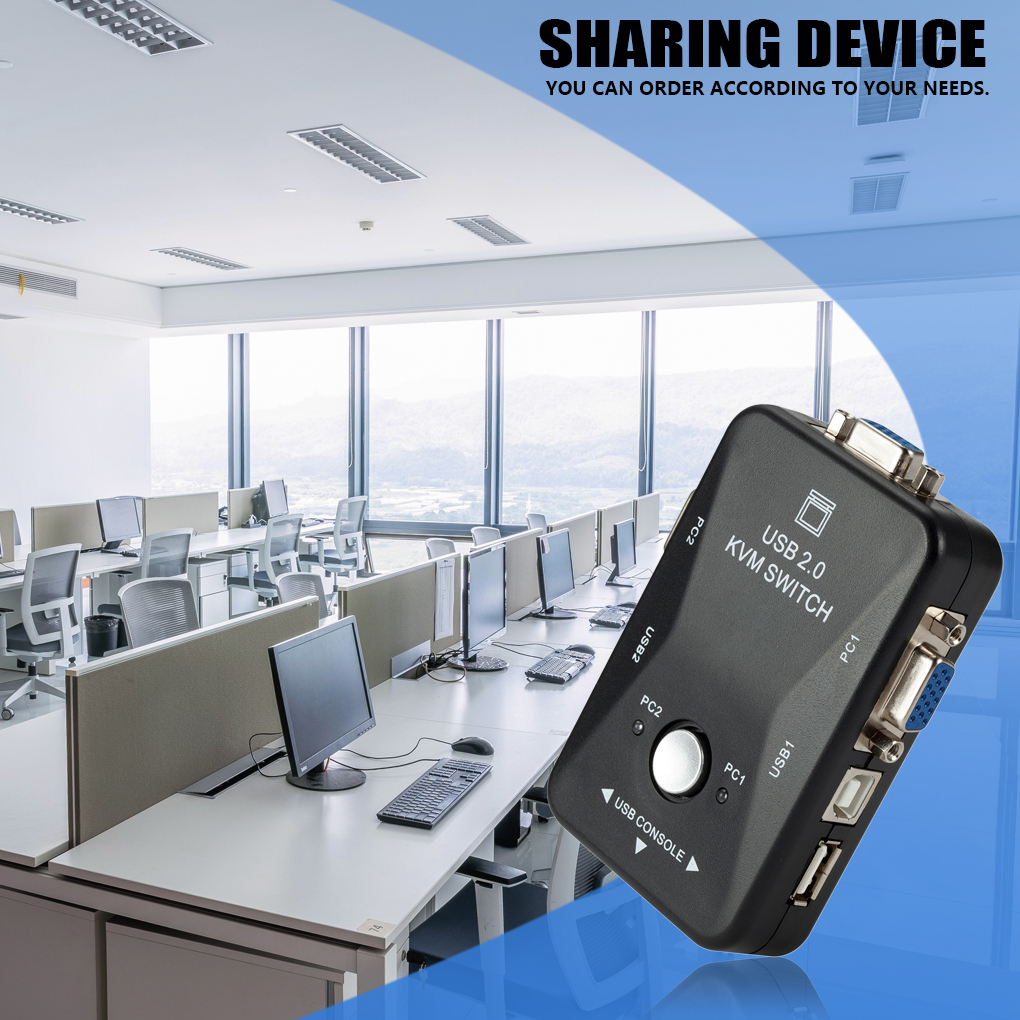 KVM Switch Box 1920x1440 Keyboard Mouse Switcher Splitter Office Work Improvement Sharing Adapter with LED Indicator