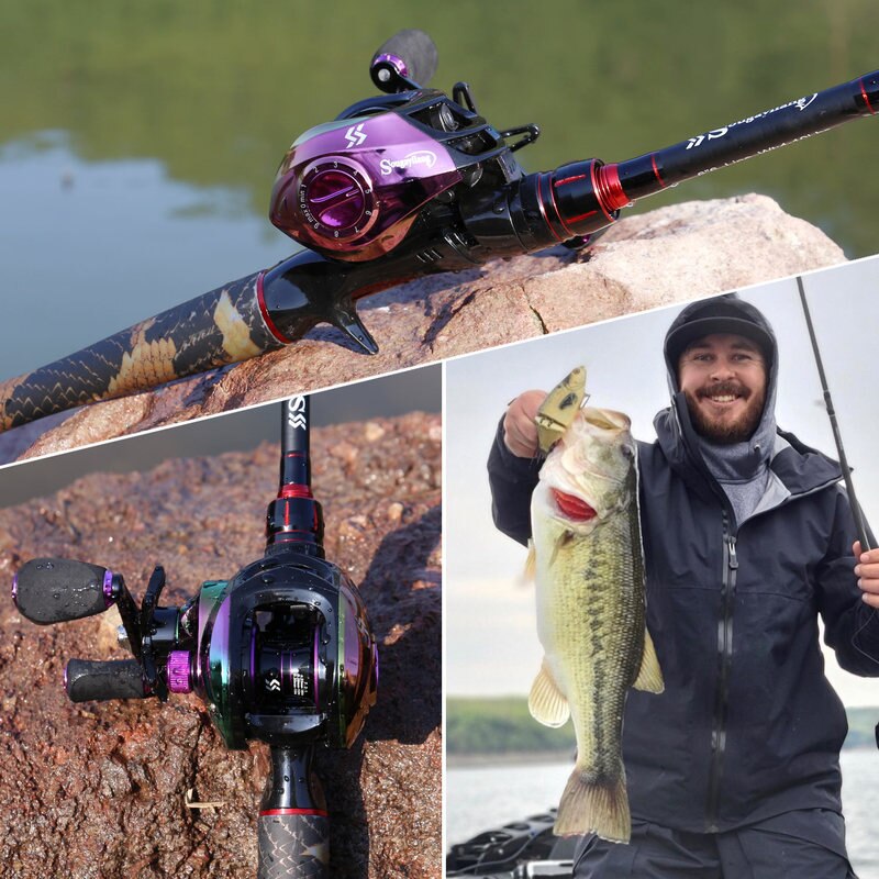 Sougayilang 1.98M Hengel Combo Carbon Fiber Casting Staaf 19 + 1BB High Speed Baitcasting Vissen Reel Voor Lake en Zee