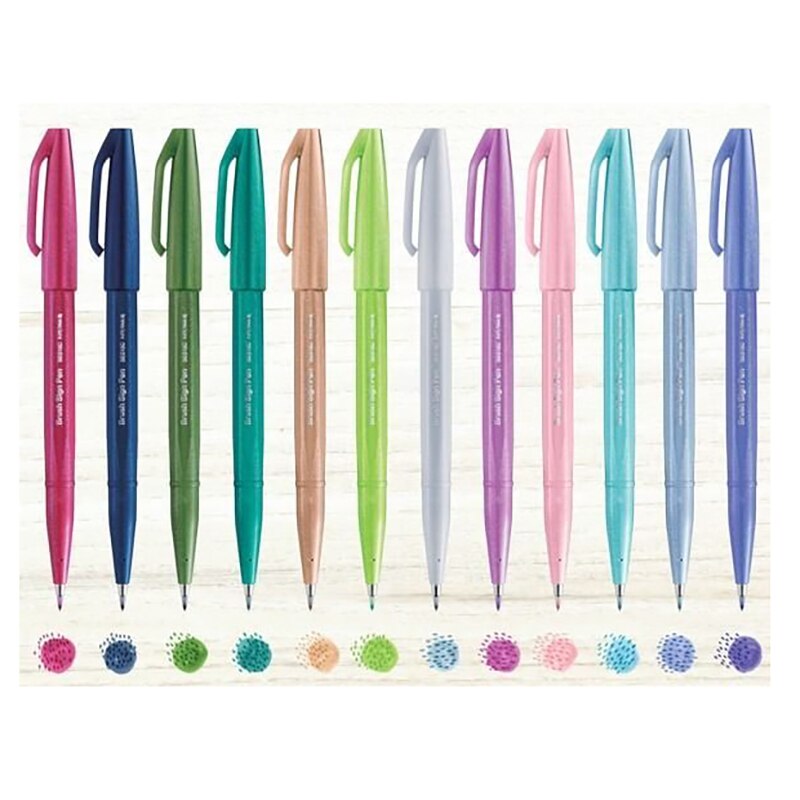 12 farver pentel touch pastel pensel sæt fleksible spids kalligrafi plumones punta pincel tegnetusser maling forsyninger