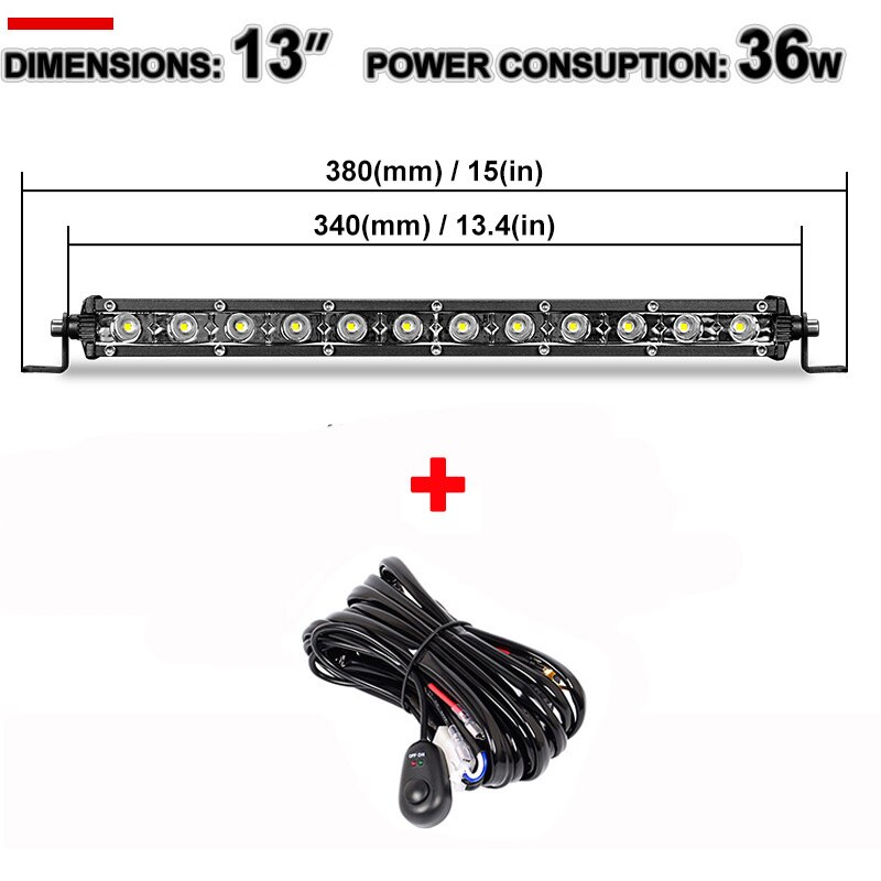 Arnés de cableado para Barra de luz LED todoterreno, Kit de interruptor de Cable para 300w, 240w, 200w, 180w, 150w, 120w, 72w, 4, 12, 20, 22, 32, 42 y 52 pulgadas: Wire and 36W Flood