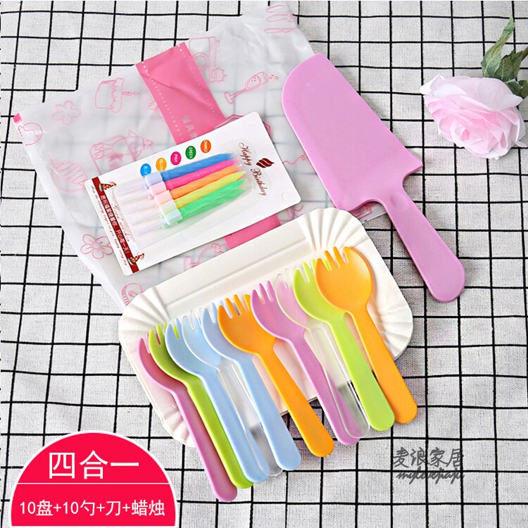 Kleur Wegwerp Cake Bestek Plaat Servies Verjaardagsfeestje Diy Bakken Milieuvriendelijk: 10 PCS