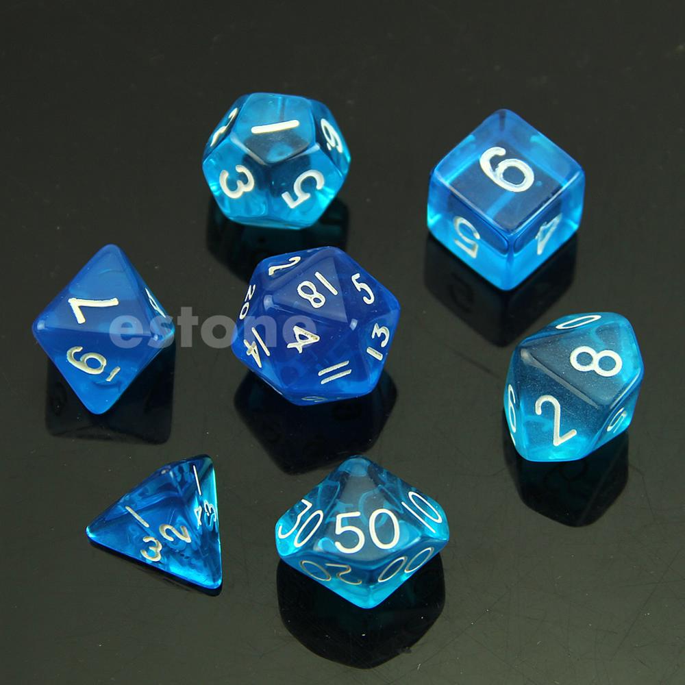 Dice Toys 1 set of 7 sided dice D4 D6 D8 D10 D12 D20 for RPG D&D Poly Dice Board Game: Blue