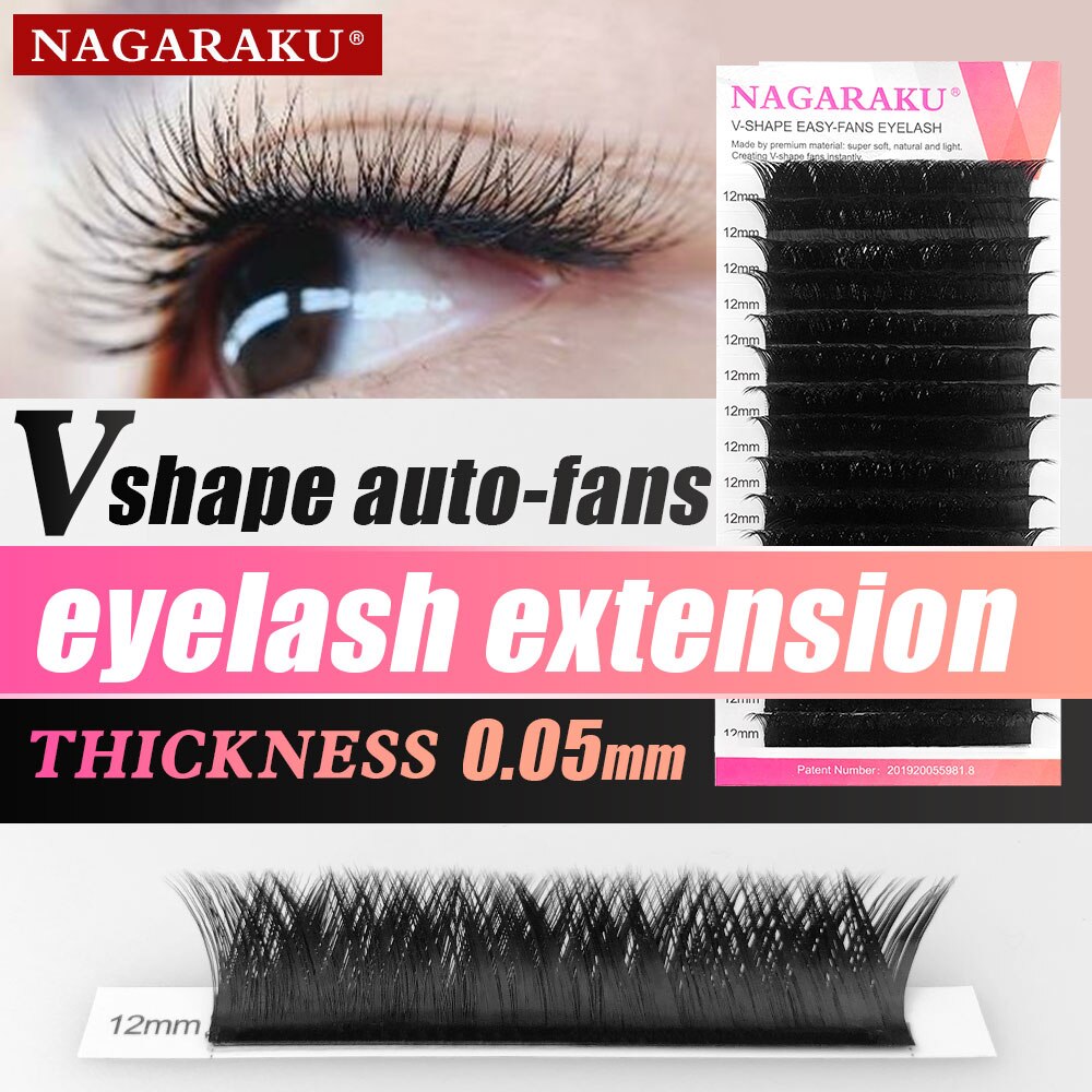 Nagaraku 5 etuier/parti makeup v shape auto-fans eyelash extension mega volume volume lashes 0.05mm easy-fans premium øjenvipper