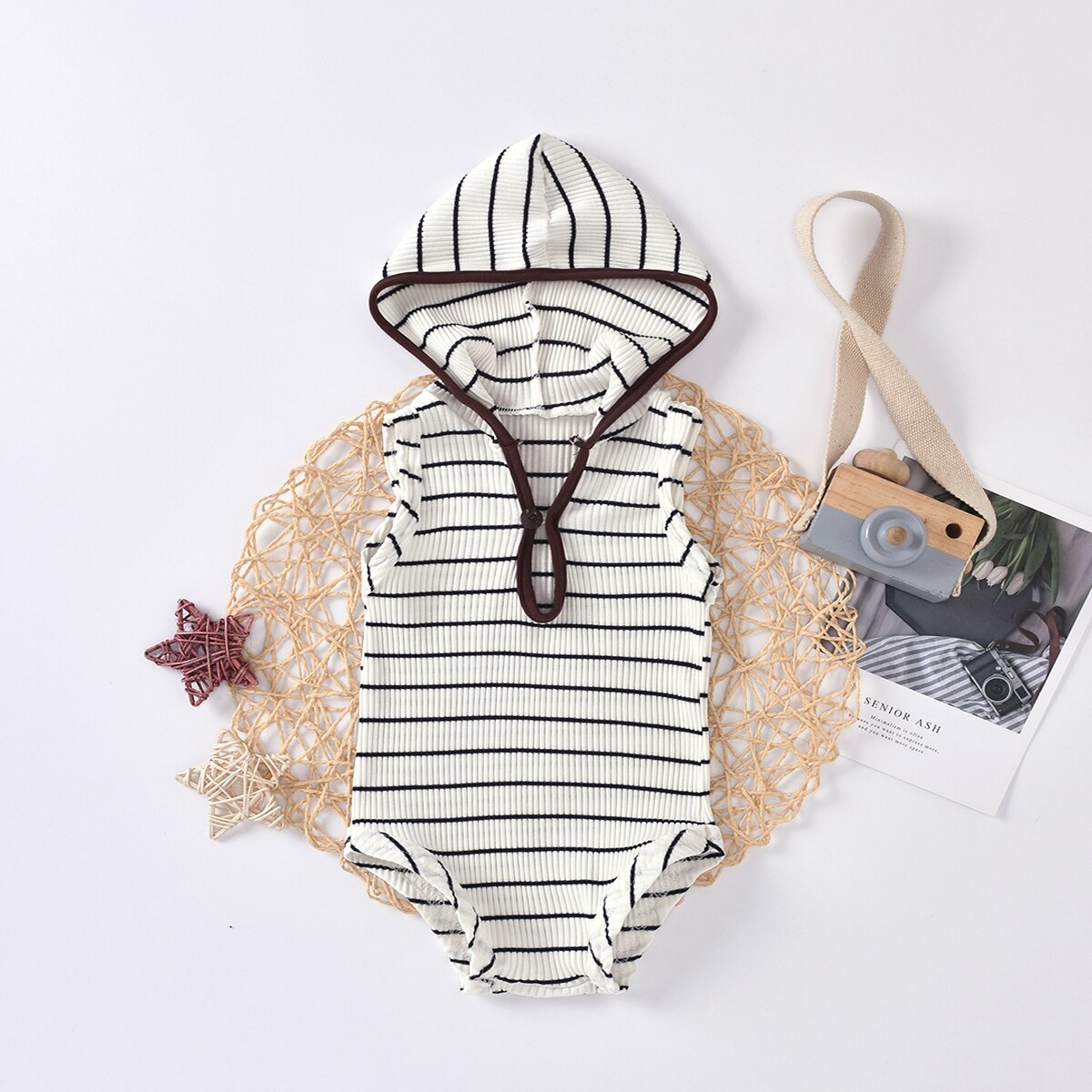 Décontracté bébé barboteuses à capuche 3 couleurs rayé tricoté bouton sans manches combinaison Outwear garçons filles vêtements