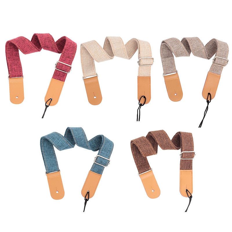 75-130cm Vintage Guitar Straps Linen Cotton ukulele strap Adjustable Leather Ends strap guitar Acoustic Electric Guitar Stripes