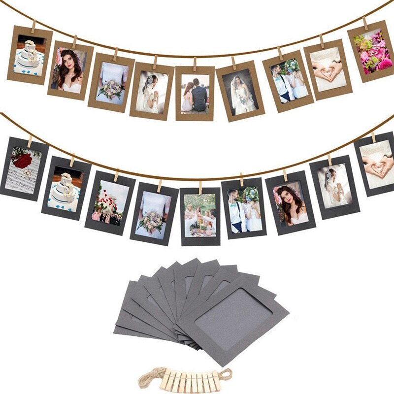 10Pcs Paper Photo Frame Wall Hanging Picture Album Rope Clip DIY Home Decor DIN889