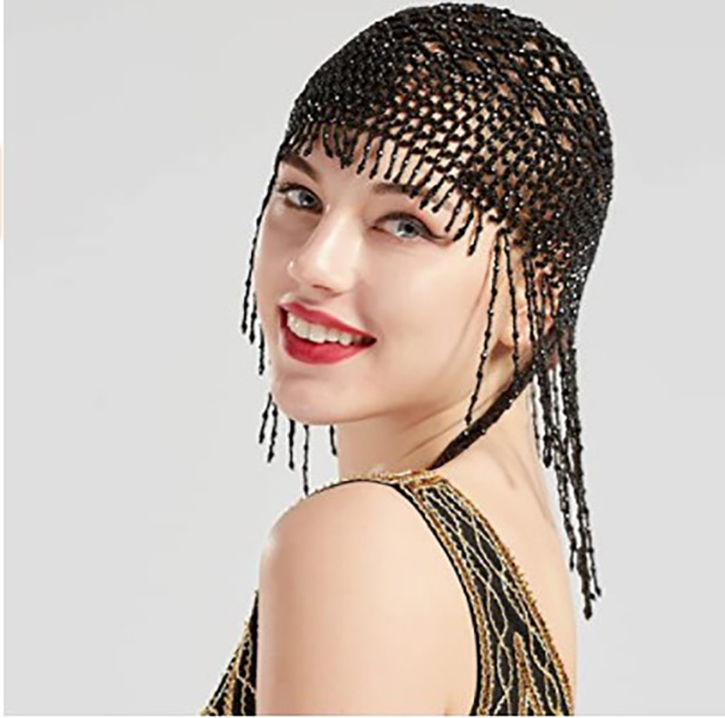 Feecolor 1920s klapper hat retro stil brølende 20s perler eksotiske cleopatra mavedans hovedbeklædning