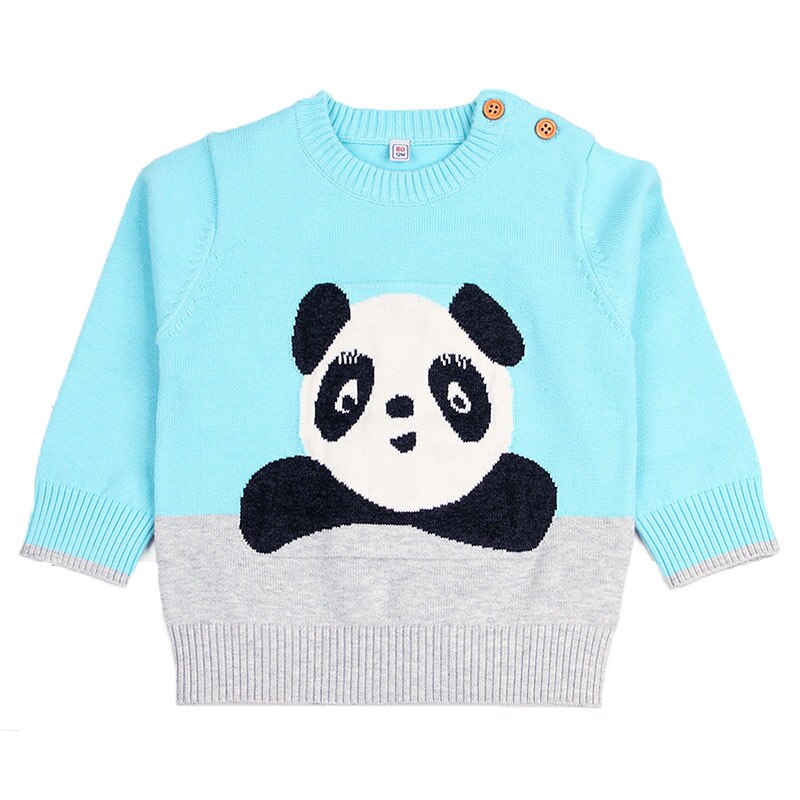 Suéter de algodão de panda para meninas, roupas quentes de manga longa para recém-nascidos de algodão para outono e inverno cl5184: Blue / 12 m