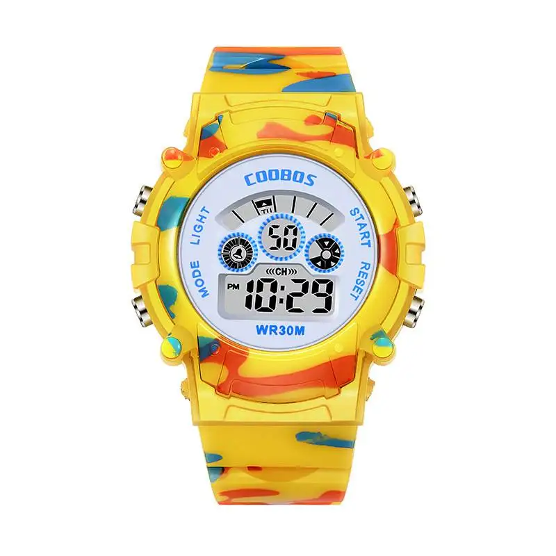 Relojes luminosos para niños LED colorido Flash Digital alarma impermeable para niños niñas fecha semana reloj de para niños: Amarillo oscuro