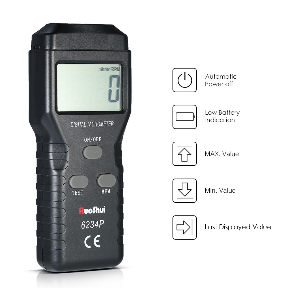 Handheld Digital Photo Tachometer Non-Contact Tach Range 2.5~99999RPM LCD Display Motor Speed Meter
