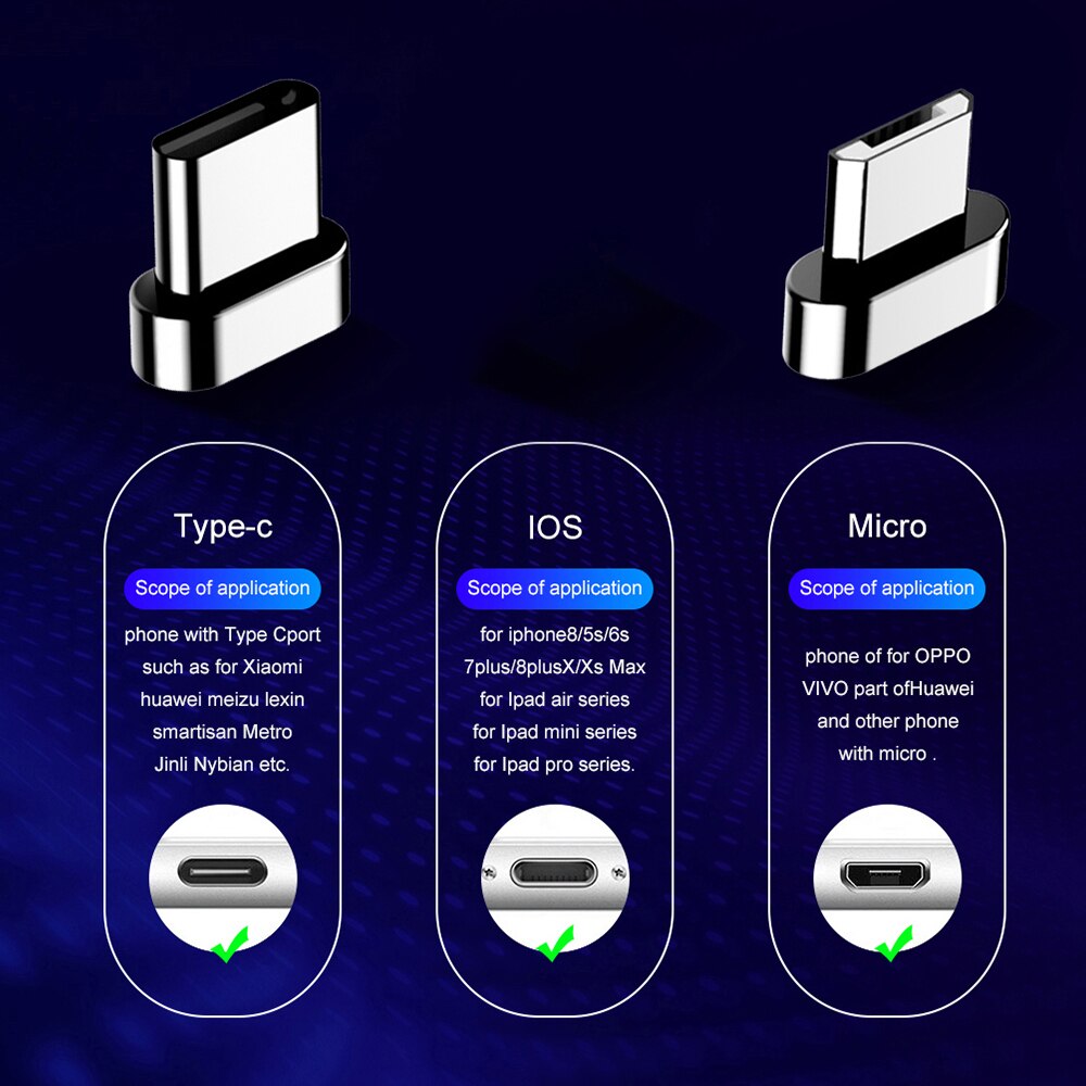 Swai cabo magnético micro usb tipo c, cabo de carregamento rápido para samsung s8 s9 plus, iphone x xr xs max