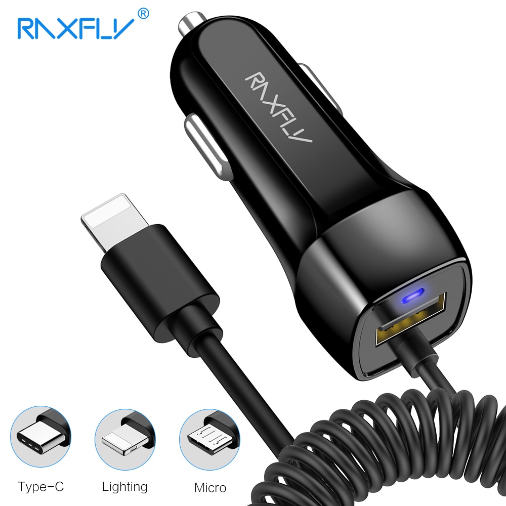 Raxfly Usb Car Charger Voor Iphone X Xr 8 7 Snelle Usb Charger Met Micro Usb Type C Verlichting Kabel snel Opladen Voor Samsung S9 S8