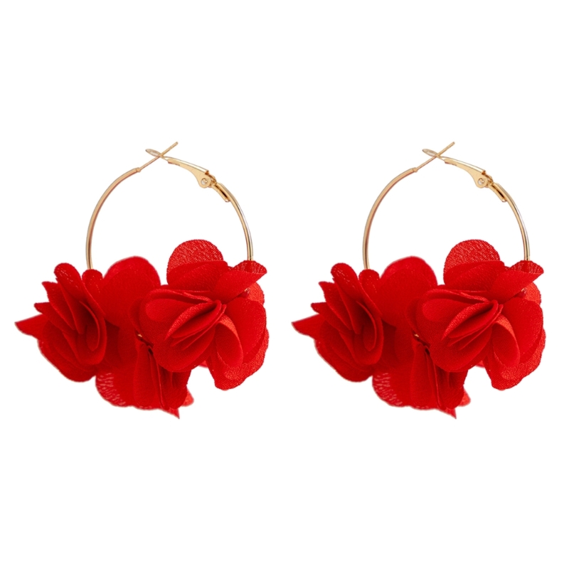 Pendientes aro pétalos, pendientes colgantes flores tela, pendientes gota pendientes circulares con: RED