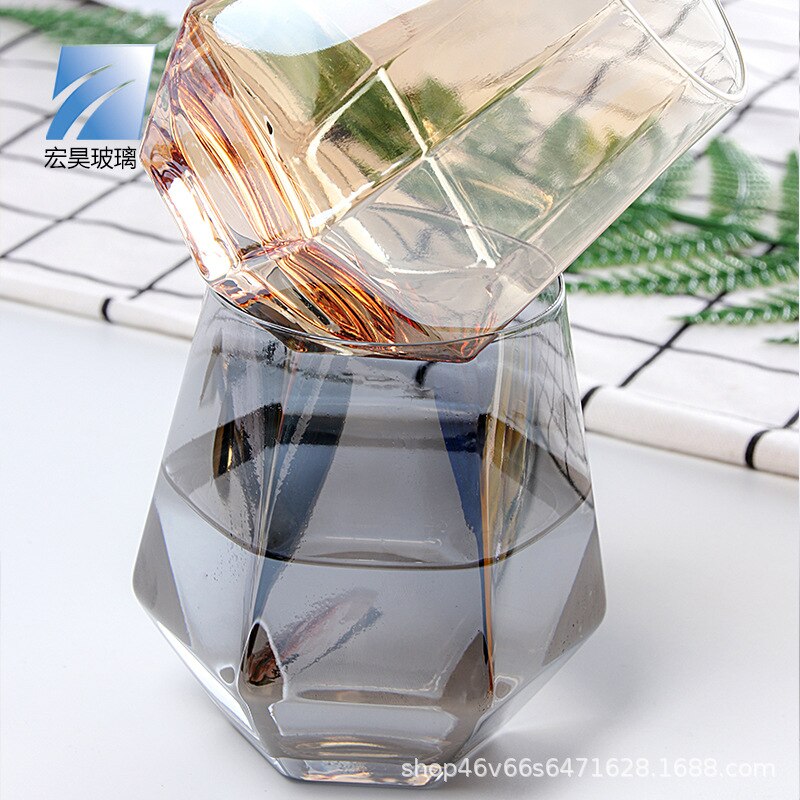 1PCS Glass Hexagonal Geometric Drinking Glass Water Glass Wine Glass Cup Reusable Transparent Juice Beer Glass Whiskey Glass: 1PCS soot cup