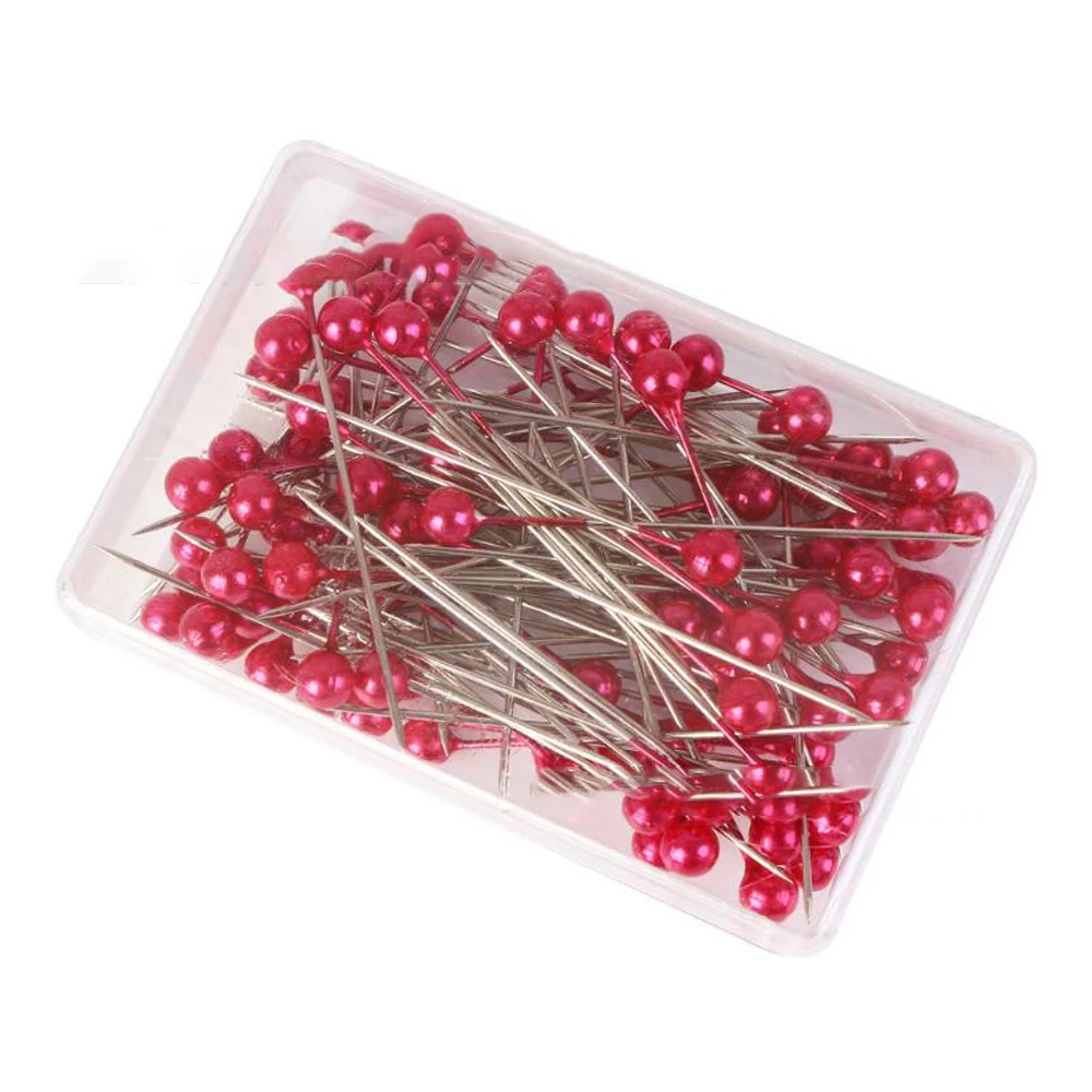 100Pcs/Box Colorful Round Pearl Head Needles Stitch Straight Push Sewing Pins Dressmaking DIY Accessories Positioning Tools: Beige