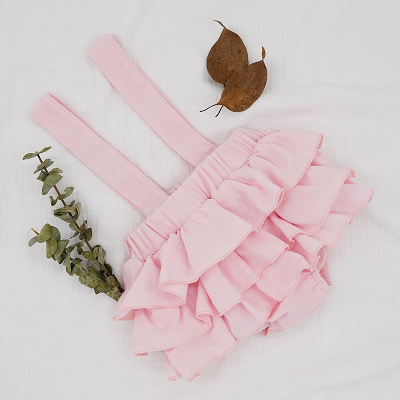 Baby piger linned bloomers shorts småbørn børn pink tutu nederdele faldas flæse stropper bukser til nyfødte spodnica: Lyserød / 3t
