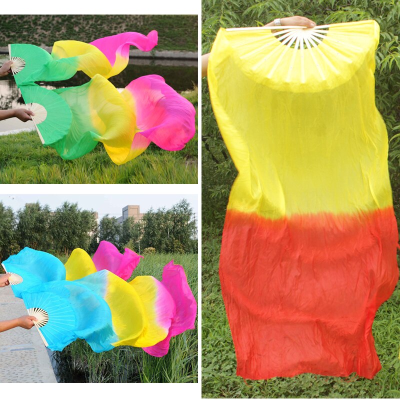 Regenbogen die Seide Fans tanzen Fan Bauchtanz Schleier Fans Handheld Bambus Fan Leistung Tanzen Faltbare Lange Fans Hause Dekoration