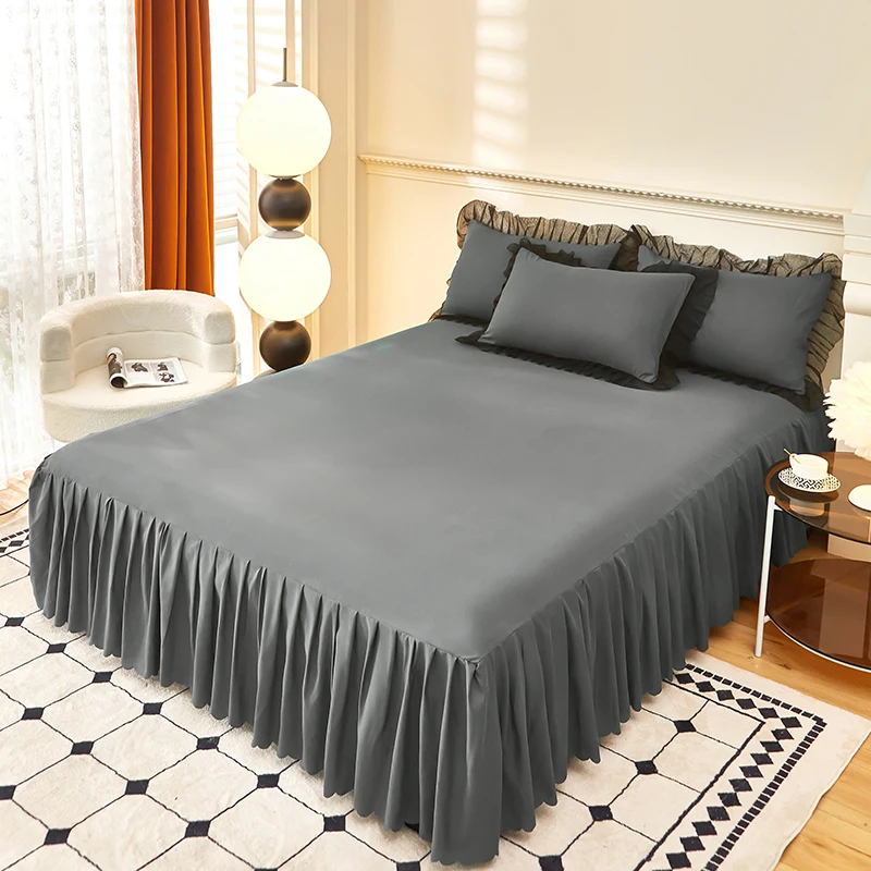 Solid Color Bed Skirt Lace Ruffled Bed Skirt 1pcs Cover Bedroom Beds Cover Bed Skirt Non-slip Mattress Cover Bedsheet Bedspread