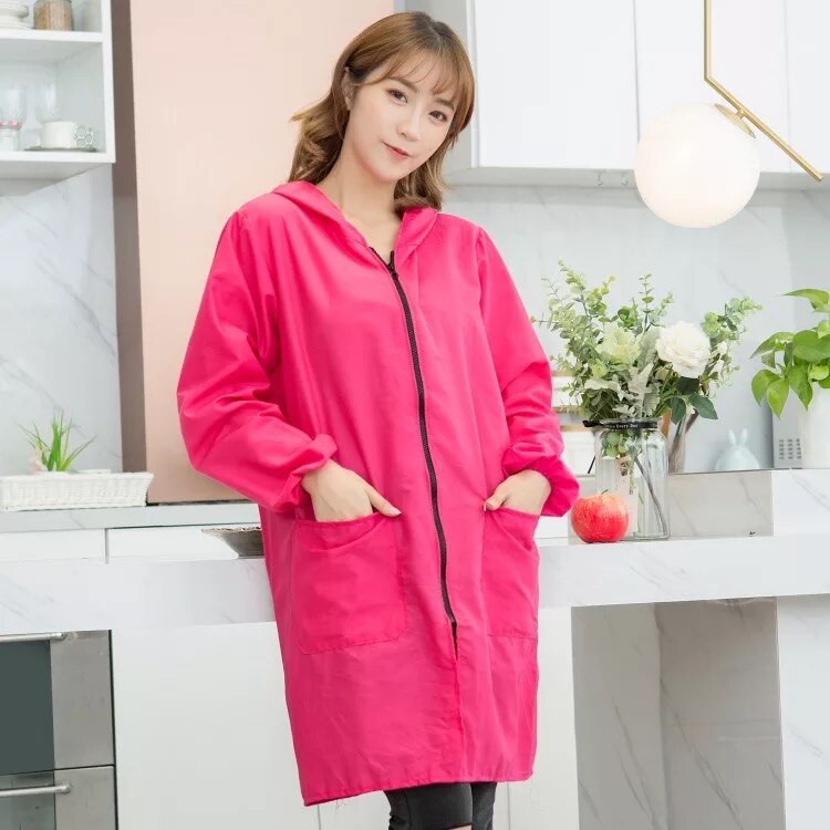 Waterproof apron for kitchen Aprons Long-sleeved women Home Cleaning Protective clothing Bib Cooking Apron kitchen Accessoriess: XXL / Rose