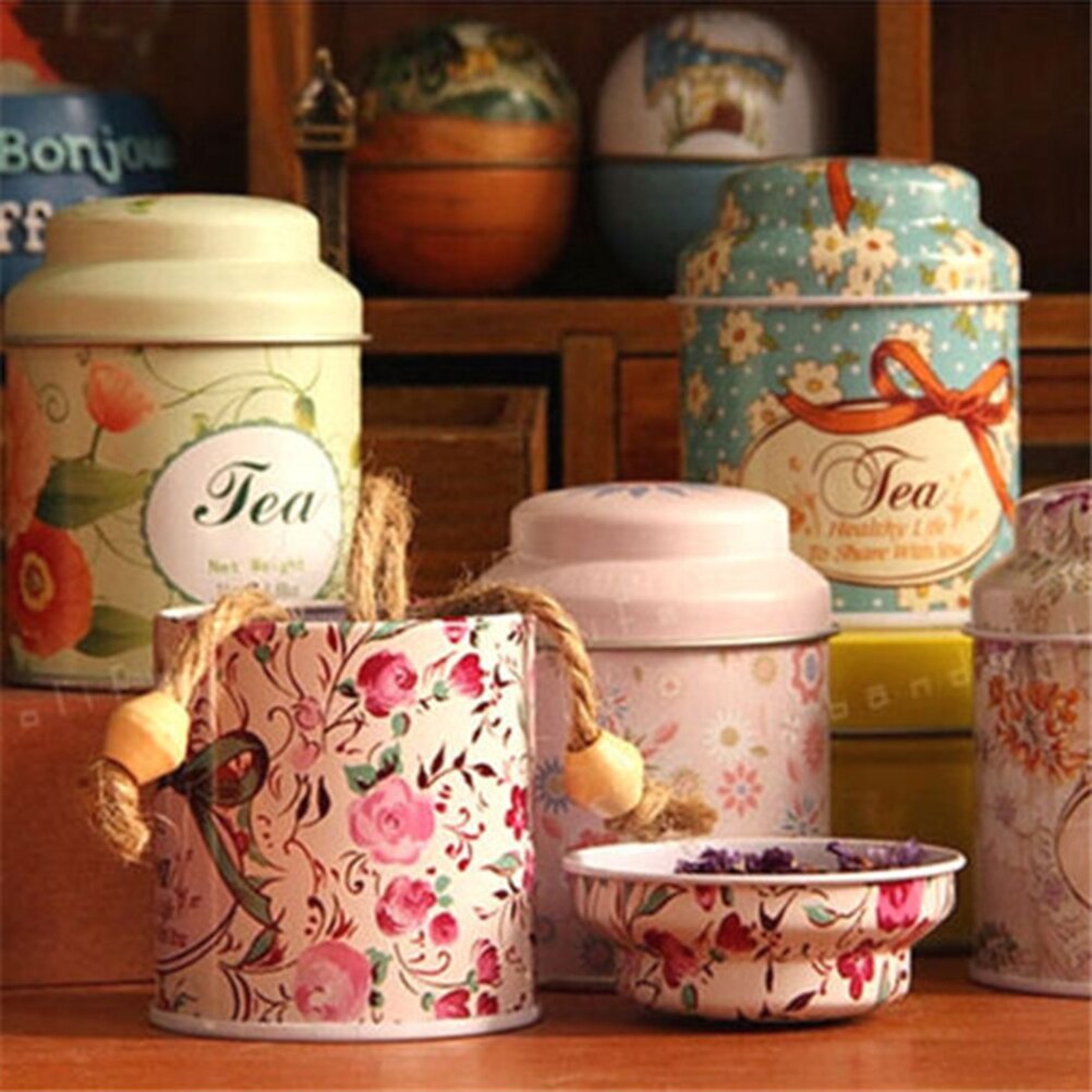 1Pc Bloem Metalen Suiker Koffie Thee Tin Jar Container Willekeurige Kleur Snoep Verzegelde Blikken Doos