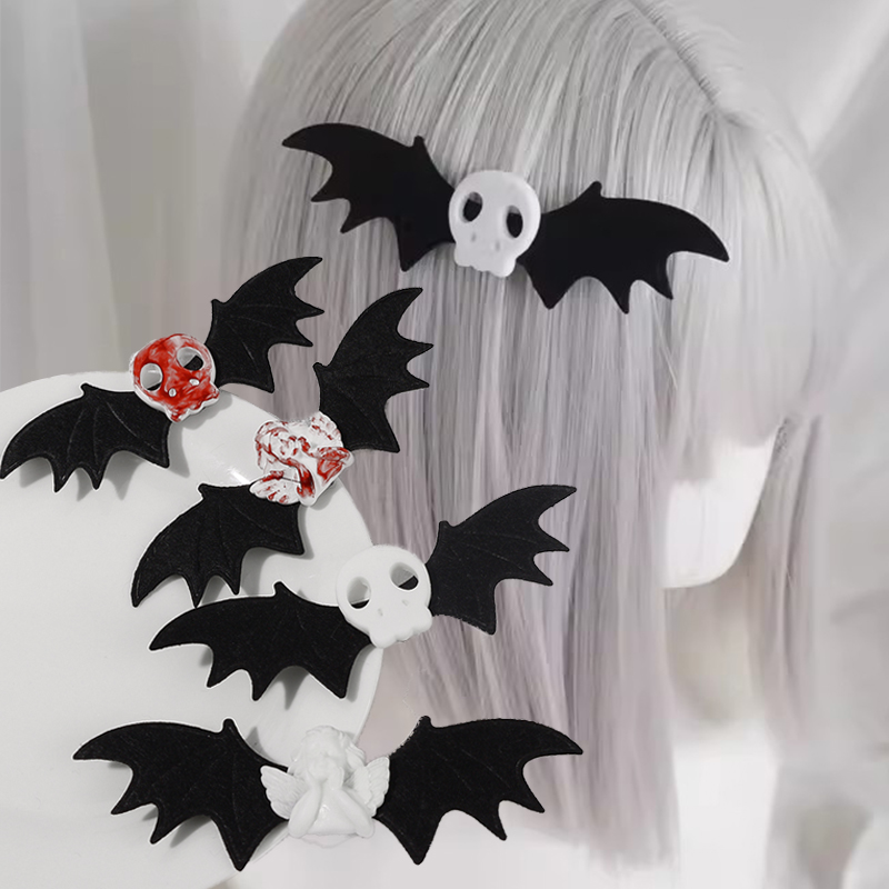 4 st halloween svarta fladdermushårspännen  y2k gotiska dödskallehårspännen punk fladdermus djävulsvinge bobby pin flickor harajuku mörk lolita huvudbonad