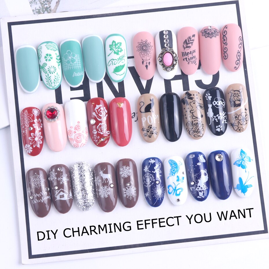 Pochoir pour ongles en dentelle, motifs de fleurs, papillons, feuilles, images d'animaux, tampons, grattoir, éponge, Kit d'outils BESTZN01-12