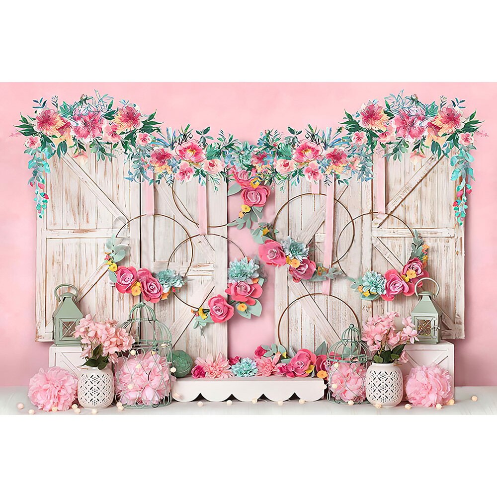 Doux -né Portrait toile de fond fille anniversaire photographie arrière-plan accessoires artistique Photocall rose fleurs bois Photo Shoot: Custom Other Size