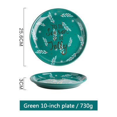 Christmas Cup Bowl Mug Christmas Party Tableware Set Porcelain Breakfast Plates Dishes Noodle Bowl Coffee Mug Tableware: Green disk