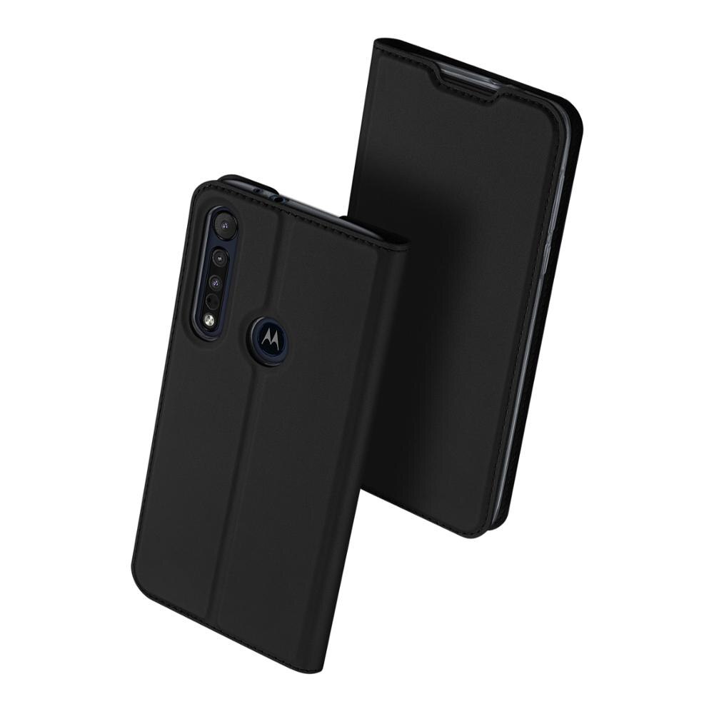Voor motorola one macro hoesje luxe magnetische flip lederen hoesje voor motorola one macro pags 0005in kaarthouder holster telefoonhoesje: Zwart