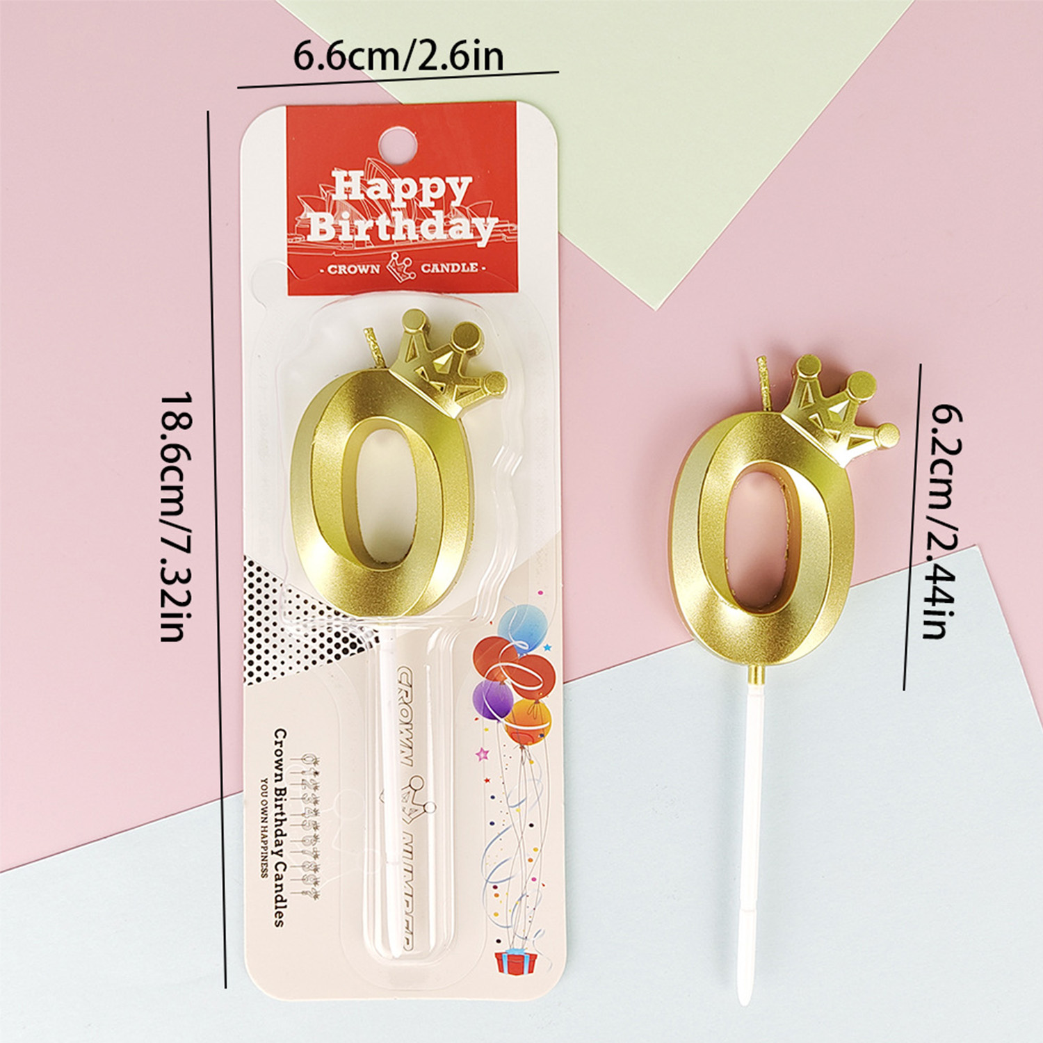 Number 0 Birthday Candle 3D Crown Crown-0 Gold Cake Topper Decorations for Happy Birthday Candles Anniversaries