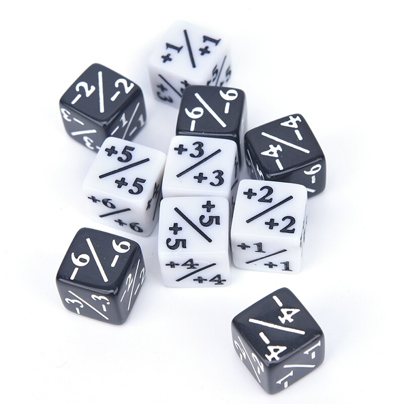 10 pçs/pçs/set contadores de seis lados + 1/+ 1 dice branco preto festa casa crianças brinquedo dados