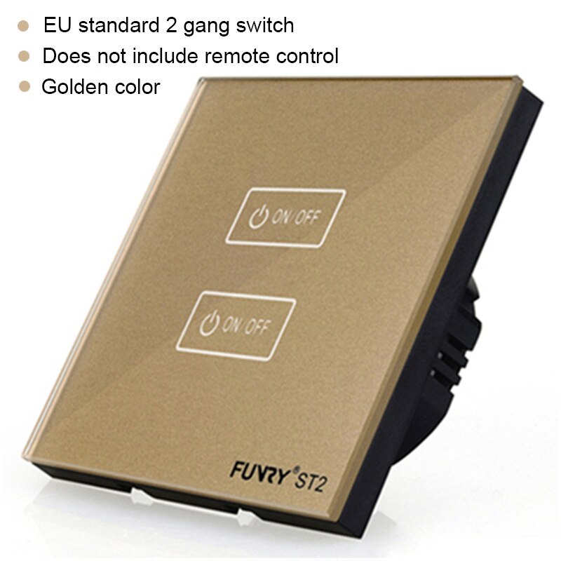 EU standard Touch Switch Light Control Sensor Switch Luxury Wall Switch Panel ST2 2 Gang 170-240V Crystal Tempered Glass: gray