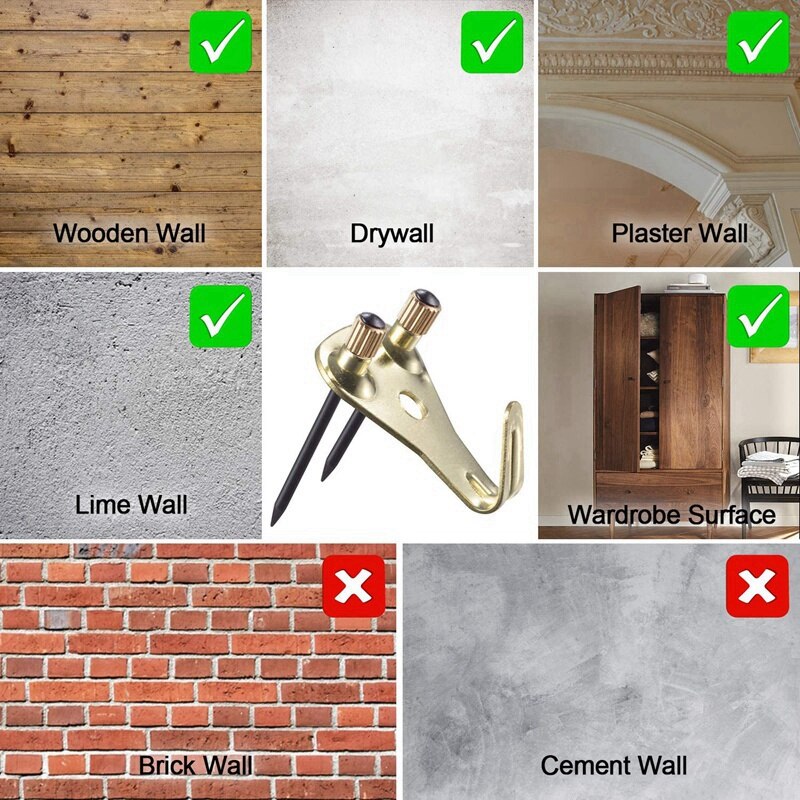 90 Clous Pour Suspendre Tableaux/Cadres - 3 Tailles - Acier Et Laiton - Pour Mur Béton/Bois/Plâtre