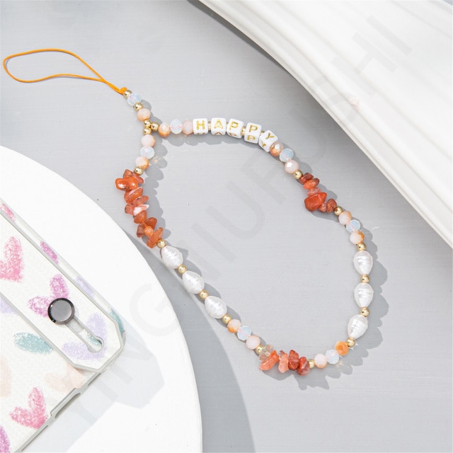 Catena di cellulare con perle di ghiaia moda cinturini per cellulare con perline fascino catena appesa cordino anti-perso cinturino da polso portachiavi: Type1 C