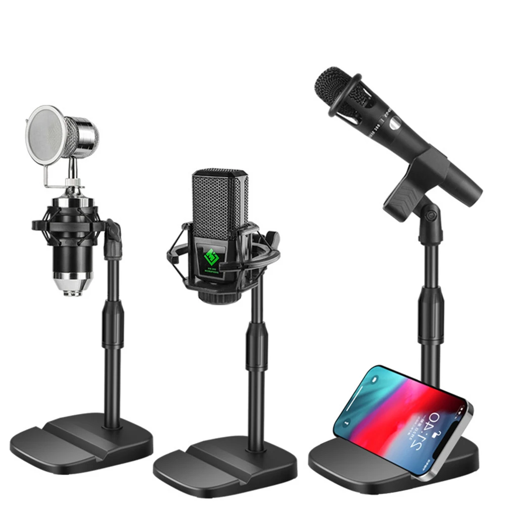 Soporte de micrófono ligero, trípode de escritorio, soporte de mesa portátil, Clip, soporte de micrófono ajustable con Kit de Base multiusos